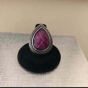 3/$25 ** Antique silver drop shaped purple stone ring
